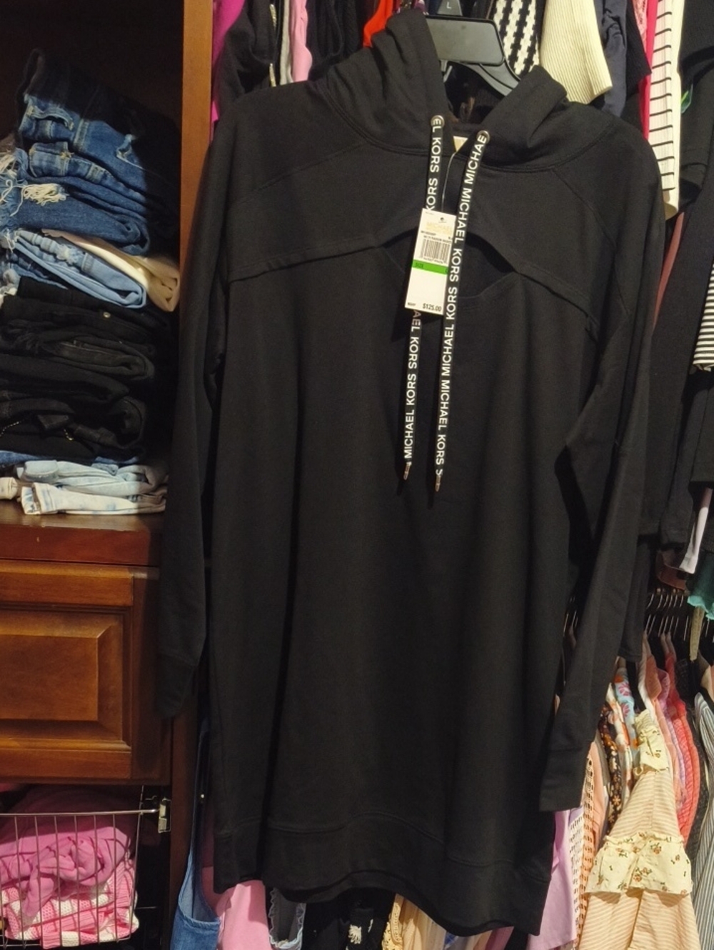 Michael Kors Black Hooded Sweatshirt Dress